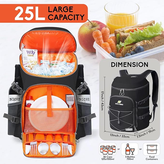N NEVO RHINO Backpack Coolers Insulated Leak Proof 36/54 Cans,Portable Lightweight Waterproof Insulated Cooler Backpack for Men & Women Ideal for Camping,Travel,Beach,Picnics,Lunch & Day Trips