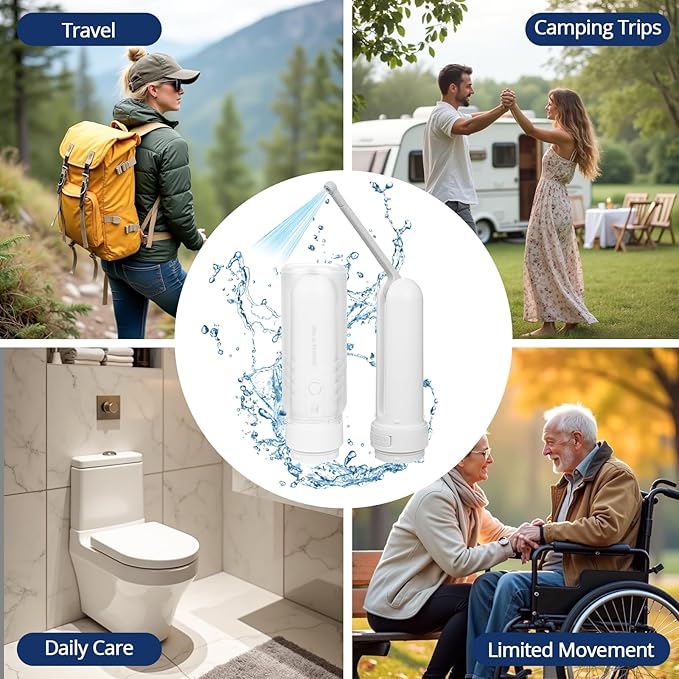 Portable Bidet for Travel - 320ml Rechargeable Handheld Travel Bidet with 800mAh Battery | IPX7 Waterproof Toilet Sprayer | Personal Hygiene Sprayer for Women & Men | Compact for Postpartum Care