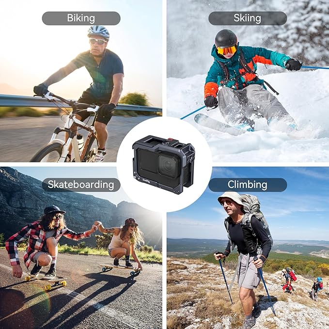 SMALLRIG Hero13 / Hero12 / Hero11 / Hero 10 / Hero 9 Black Cage for GoPro, Compatible with the Lens Filter Max Lens on Camera, with 2 Cold Shoe Mount for Microphone and Led Video Light - 3084C