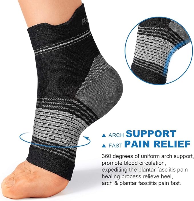Plantar Fasciitis Sock (6 Pairs) for Men and Women, Compression Foot Sleeves with Arch and Ankle Support (Black, Nude, Navy, Medium)
