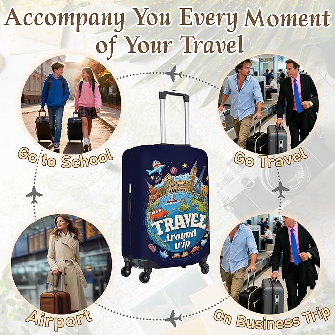 Luggage Cover, Travel Suitcase Covers, Elastic Suitcase Protective Cover, Scratchproof Luggage Protector, Washable Dustproof Trolley Case Protector Fit 22-28 Inch (word, L（25-28inch suitcase）)