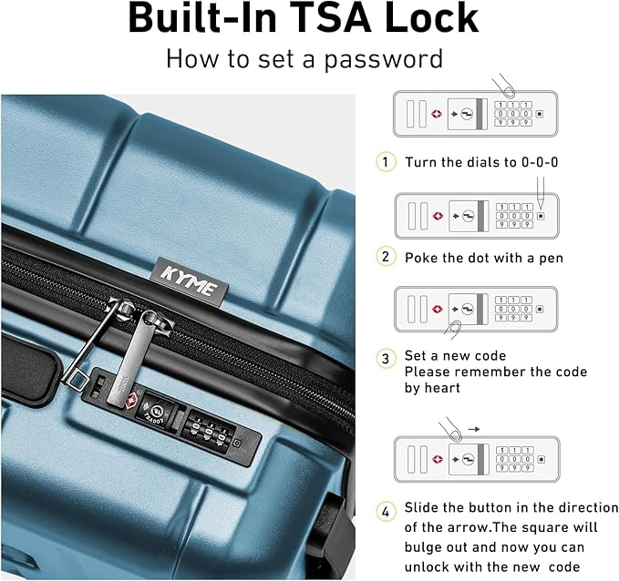 KYME Luggage Sets 3 Piece Hardshell 22in/26in/30in Suitcases with Spinner Wheels Hardside Suitcase Sets with TSA Lock Travel Rolling Luggage Set for Women Men Blue