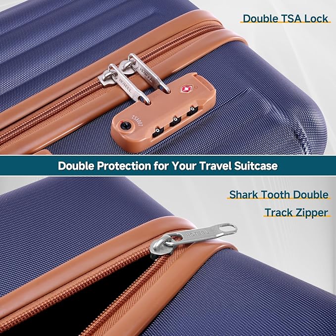 Hoteel 20Inch Luggage 3-piece Set, 360° Universal Suitcases with Wheels Hard Shell Suitcase with TSA Lock, Including Waterproof Luggage Bag, Travel Maletas for Men and Women,Blue