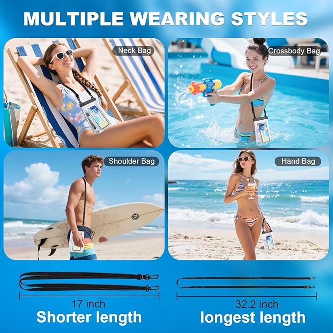 2 Pack Large Waterproof Phone Pouch Floating, Waterproof Phone Case for iPhone 16 15 14 13 Pro Max Galaxy S25 S24 All Devices, IPX8 Double Sealing, Water Proof Bag for Beach Water Park