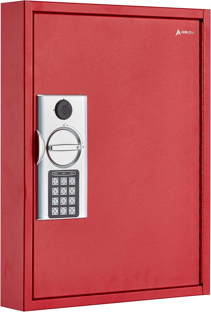 AdirOffice Key Holder Wall Mount - 60 Keys Lock Box with Code, Key Cabinet Wall Mount, Valet Parking Key Box, Car Dealer Key Cabinet - Space Saving Locking Key Box Wall Mount with Digital Lock