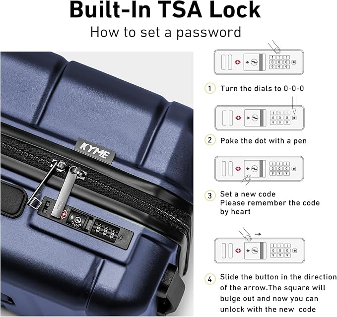KYME Suitcases with Wheels Hardshell 30 Inch Luggage TSA Approved Large Checked Luggage Durable Travel Rolling Suitcase with Cup Holder for Women Men Navy