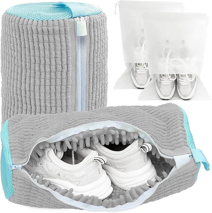Shoe Washing Machine Bag,Laundry Shoe Bag for Washer and Dryer,Reusable Shoe Cleaning Bag for Sneakers,Tennis Shoes,With Self-locking Zipper, Microfiber Inside,Include Shoes Storage Bag