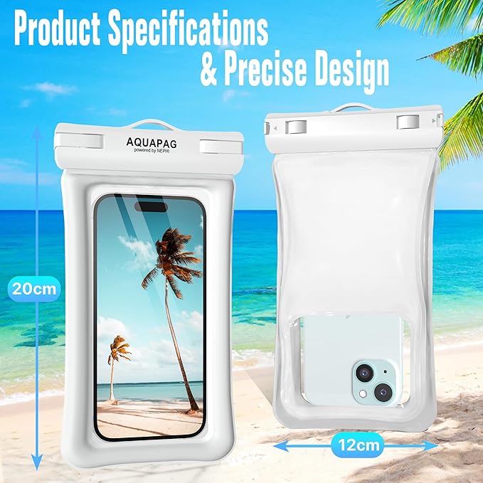 NEPHI IPX8 Floating Waterproof Phone Pouch 2 Pack-Up to 8.0"，Floating Phone Case for iPhone Andriod, Dry Bags for Vacation Beach Pool Kayak Cruise Travel Essentials (Black White 2 Pack)