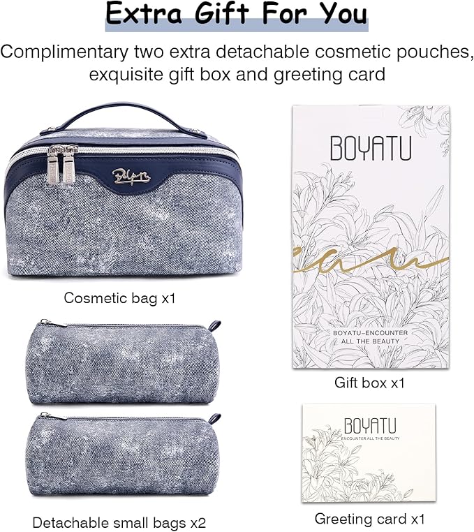 Travel Makeup Bag Cosmetic Bags for Women: 3 Sets Large Capacity Make up Bag - Portable Toiletry Bags with Handle for Women(05-Dark Blue)