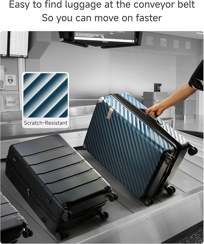 LUGGEX Luggage with Spinner Wheels, Polycarbonate Expandable Hard Shell Suitcase, Checked Large 28 Inch, Champagne