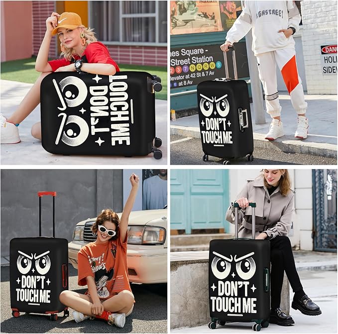 ANNA QUEEN Funny “Don’t Touch Me” Luggage Cover, Bold Black Suitcase Protector with Angry Eyes Design, Stretchable, Washable Travel Cover for 32-34 Inch Luggage