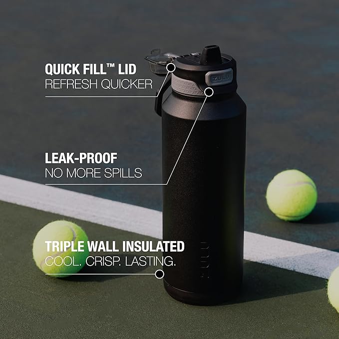 ZULU Powerfill Pro 24oz Stainless Steel Water Bottle with Quick Fill Lid, Triple Walled Vacuum Insulated Metal, Leak Proof Locking Lid, Sip and Chug, Reusable BPA Free, Black