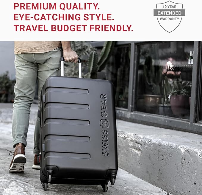 SwissGear 7366 Hardside Expandable Luggage with Spinner Wheels, Green, Checked-Large 27-Inch