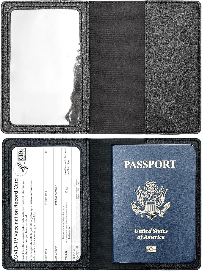 2 Pack Passport covers and Vaccine Card Holder Arouselove PU Leather Passport Wallet Vaccine Case Protector Slot Travel Passport Wallets for Women & Men