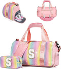 Preppy Gifts-Girl Gym Bag with Shoe Compartment, Kid Personalized Weekender Overnight Bags, Initial Travel Tote with Makeup Pouch, Gift for 3 4 5 6 7 8 9 10 11 12 Year Old Girls (Letter S)