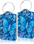 2 Pack Luggage Tag for Suitcase, Cute Unique Leather Suitcase Tags Identifiers with Privacy Name Address Labels & Durable Steel Loop for Women Men Travel