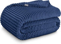 Bare Home Textured Fleece Blanket - Throw/Travel - Ultra-Soft Lightweight for Bed, Sofa, and Couch - Luxury Microplush - Cozy Warm Blanket (Throw/Travel, Ribbed Dark Blue)