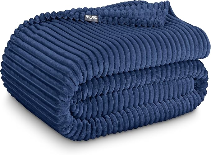 Bare Home Textured Fleece Blanket - Twin/Twin Extra Long - Ultra-Soft Lightweight for Bed, Sofa, and Couch - Luxury Microplush - Cozy Warm Blanket (Twin/Twin XL, Ribbed Dark Blue)