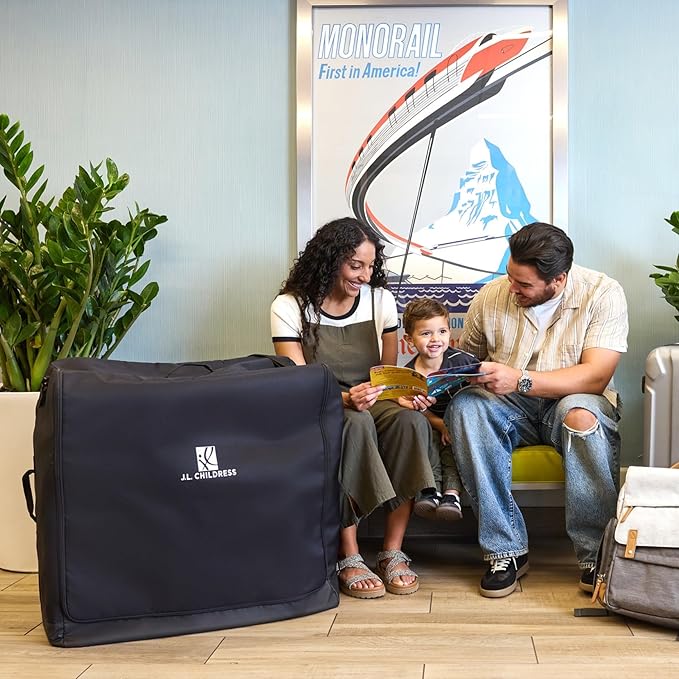 J.L. Childress Universal Stroller Travel Bag for Airplane - Fits Most Baby Strollers, Flying Essentials, Airport Accessories for Gate or Luggage Check, ID Card, AirTag Compatible - Large, Padded