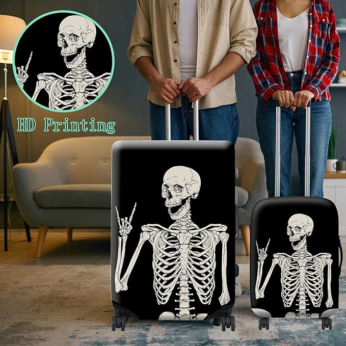 Luggage Cover Plus - Suitcase Protector with Rock Skull Travel Design, XL Size (29-30 Inch), Dustproof, Anti-Scratch, Washable Elastic Cloth, Concealed Zipper, Includes Luggage Tag