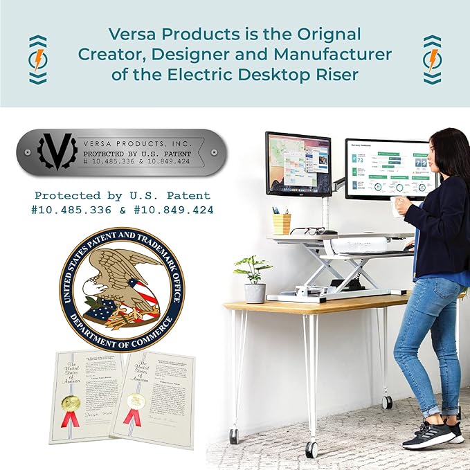 VRSADESK PowerPro™ Electric Standing Desk Converter - Height Adjustable Desk Riser with Keyboard Tray - Holds 80 lbs - Built-in USB Charging Port - Ergonomic Sit Stand Workstation | White (36 inch)