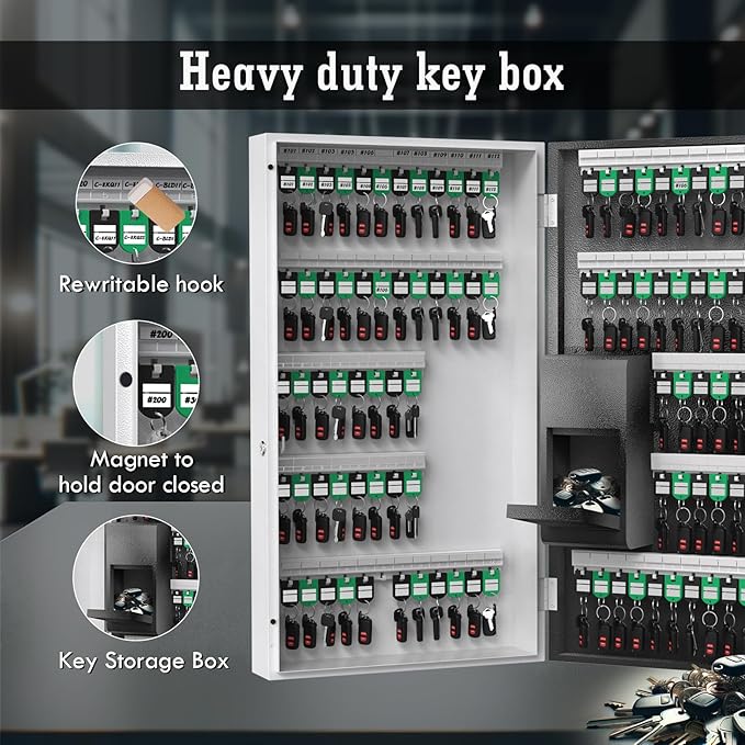 WeHere 104 Keys Lock Box Wall Mount with Key Drop Slot, APP Bluetooth/OTP/Wi-Fi/Fixed Code/Key Unlock, Smart Large Key Cabinet Key Return Box for Hotel,Car Dealerships,Realtors,Office