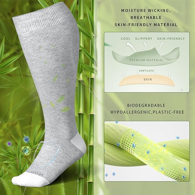 LEVSOX Wide Calf Compression Socks for Women&Men Plus Size 15-20mmHg Knee High Large Support Stockings for Circulation