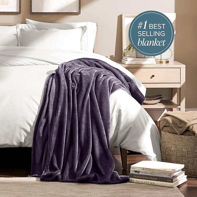 Bare Home Fleece Blanket - Twin/Twin Extra Long - Ultra-Soft Lightweight for Bed, Sofa, and Couch - Luxury Microplush - Cozy Warm Blanket (Twin/Twin XL, Eggplant)