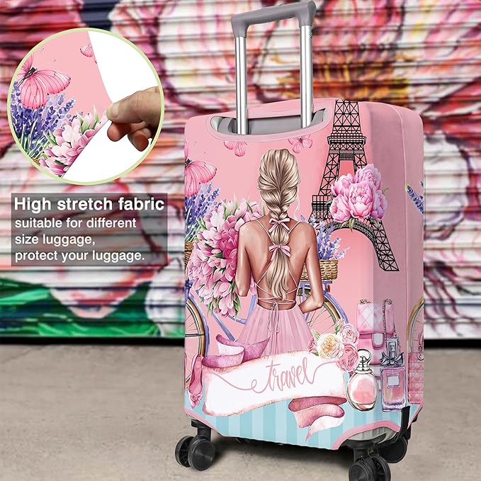 Travel Luggage Cover Suitcase Protector Fits 18-32 Inch Wheel Covers PatternedTravel Related Items Flower Luggage Protector Elastic S