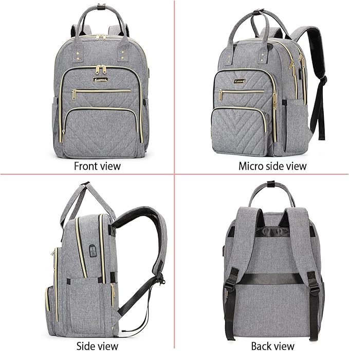 Travel Backpack for Women, 15.6 Inch Work Laptop Backpack, Water Resistant Backpack for Business with USB Charging Port, Anti-theft Student Teacher Bookbags, Large Daypacks for Women, Grey
