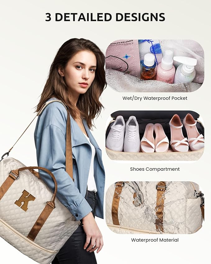Gifts for Teenage Girls - Personalized Letter Duffle Bag with Shoe Compartment, Kids Overnight Bag, Women's Travel Bag, Gift for Women Friend (Letter A)