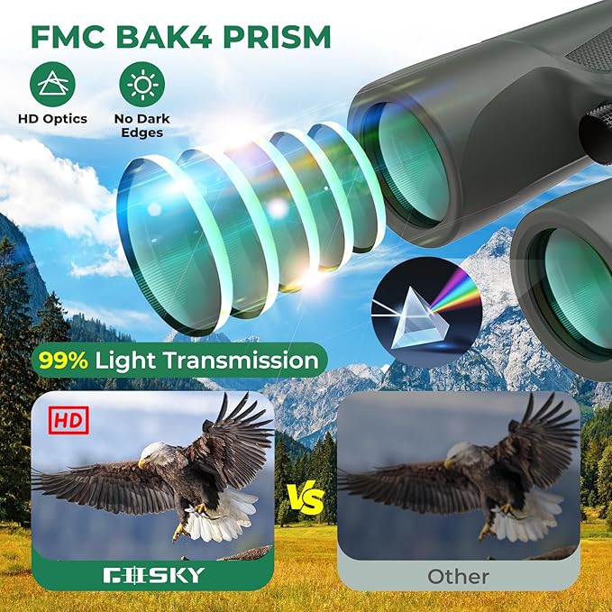Gosky 10X42 HD Binoculars for Adults with Phone Adapter, High Power Binoculars with BAK4 Prism and FMC Lens, Waterproof Binocular for Bird Watching Hunting Traveling Outdoor Sports