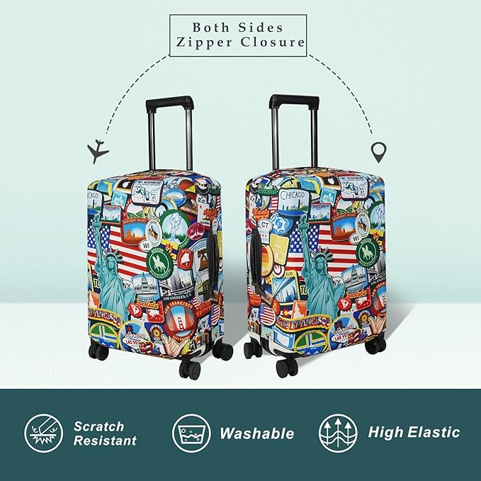 Explore Land Travel Luggage Cover Suitcase Protector Fits 18-22 Inch Case (Statue of Liberty, S)