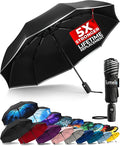 TUMELLA Strongest Windproof Travel Umbrella (Compact, Superior & Beautiful), Small Strong but Light Portable and Automatic Folding Rain Umbrella, Durable Premium Grip, Fits Car & Backpack