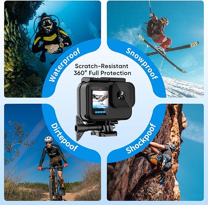 Compatible for Go Pro Hero 13 12 11 10 9 Black Waterproof Housing Case 60M/196FT Protective Underwater Diving Case Shell with Cameras Handle Mount Accessories Kit