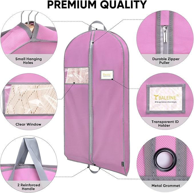 BALEINE 1PK Heavy Duty Garment Bag with Shoe Storage Travel Bag for Dresses, Suit, Coats Travel Essential (54", Pink)