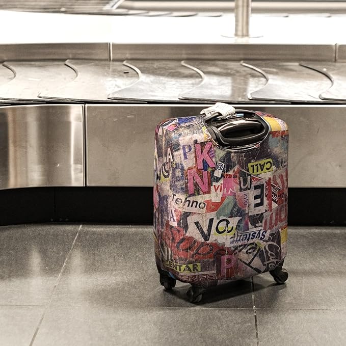 Explore Land Travel Luggage Cover Suitcase Protector Fits 18-22 Inch Case (Retro Pictorial, S)