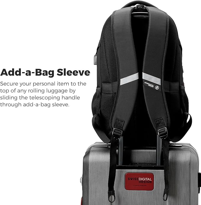 Swissdigital Laptop Backpack with USB Charging Port, Travel Backpack Fits 15.6 inches Computer, 31L Backpack for Men | SD803