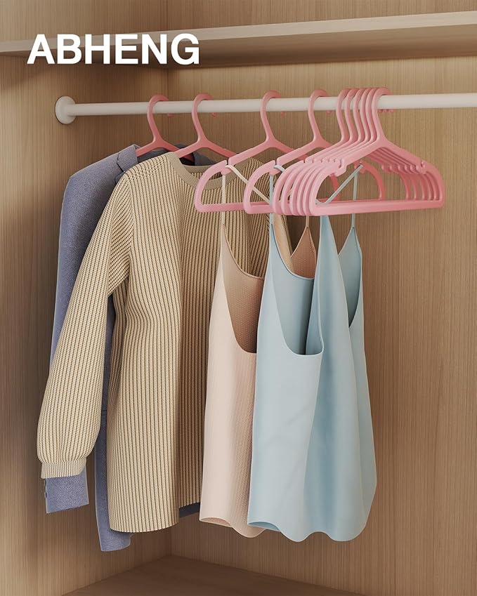 80 Pack Clothes Hangers, Non Slip Plastic Coat Hangers, Space Saving, Heavy Duty, Hanging Dry Wet Clothes, 16.4" x 8.3", Light Pink, UAPY0580P