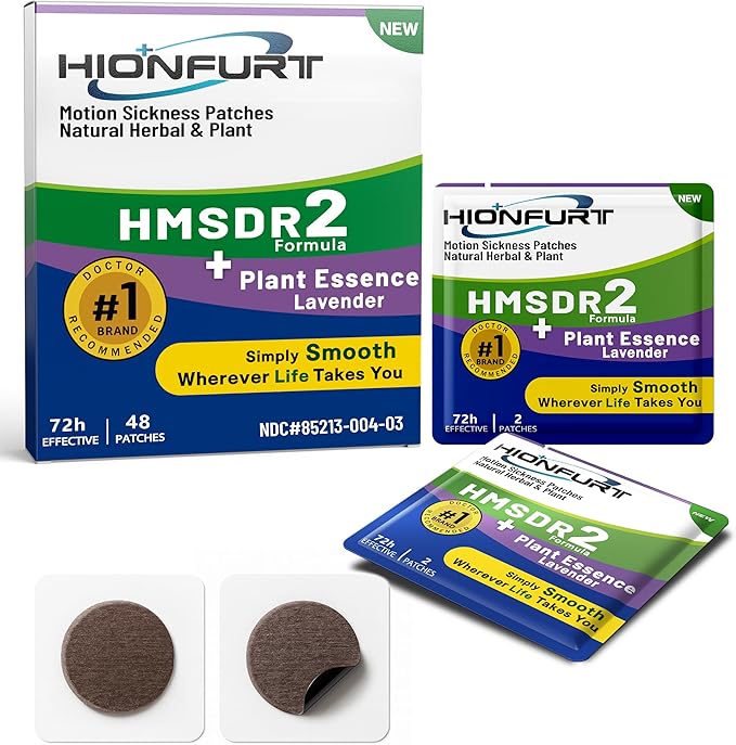 HMSDR2 48ct Motion Sickness Patches with Plant Essence – Lavender – Sea Sickness Patches for Cruise, Car, Airplane – Non-Drowsy, 72H Lasting