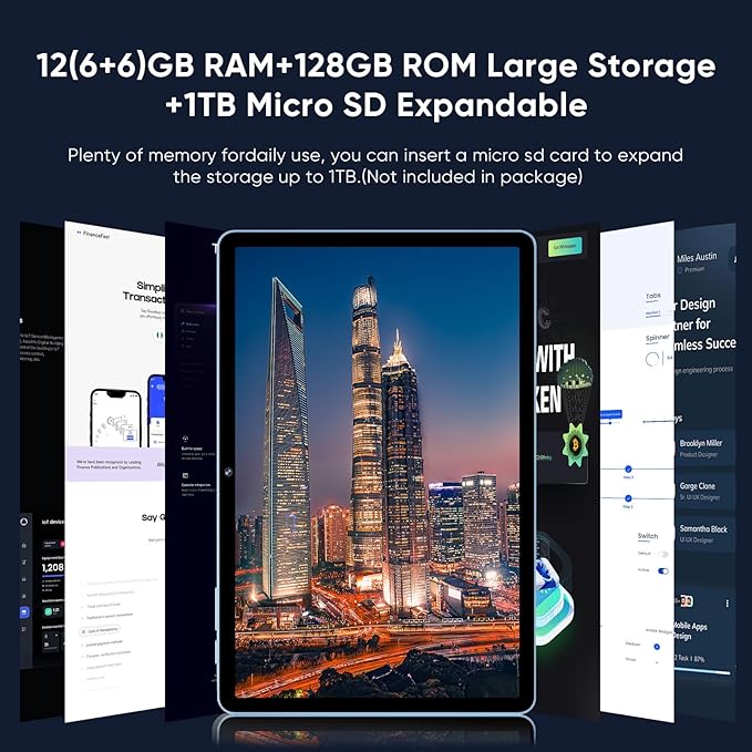 Android 15 Tablet,11 Inch Tablets with Octa Core Processor, 12GB RAM + 128GB ROM 1TB Expand, Widevine L1, 8000mAh Battery, 2.4/5Ghz Dual Band WiFi/GPS/FM Radio,5/8MP Cameras, Case Included - Blue