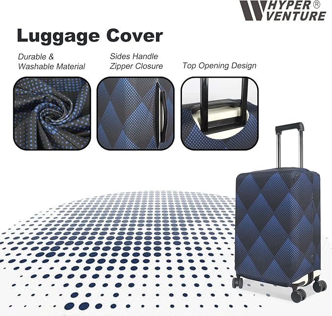 HYPER VENTURE Washable Luggage Cover - Fashion Suitcase Protector Fits 23-26 Inch Luggage (Blue Cube, M)