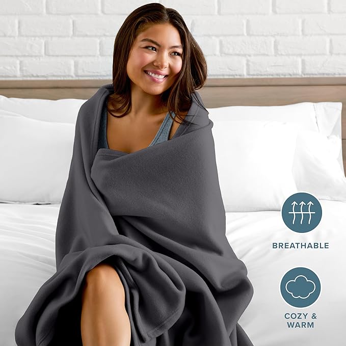 Bare Home Polar Fleece Blanket - Full/Queen - Warm & Cozy - Premium Fleece - Throw for Bed, Sofa, Camping, Travel and Cold Nights - Lightweight Blanket (Full/Queen, Forged Iron Grey)
