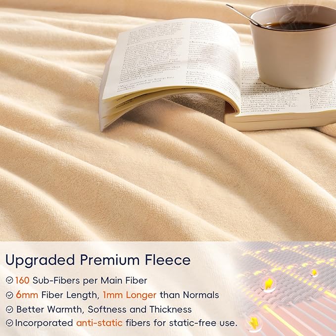 PHF Ultra Soft Fleece Blanket Queen Size, No Shed No Pilling Luxury Plush Cozy 300GSM Lightweight Blanket for Bed, Couch, Chair, Sofa Suitable for All Season, 90" x 90", Beige