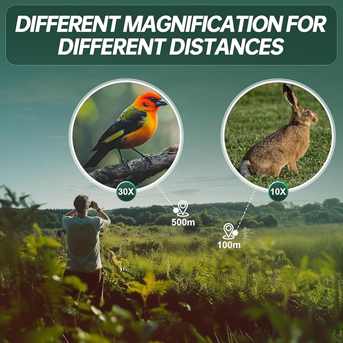 10-30x25 Compact Binoculars for Adults & Kids: Wozel Large Eyepiece Waterproof Binoculars with Easy Focus, Lightweight Binocular for Bird Watching, Outdoor Sports, Hunting, Travel
