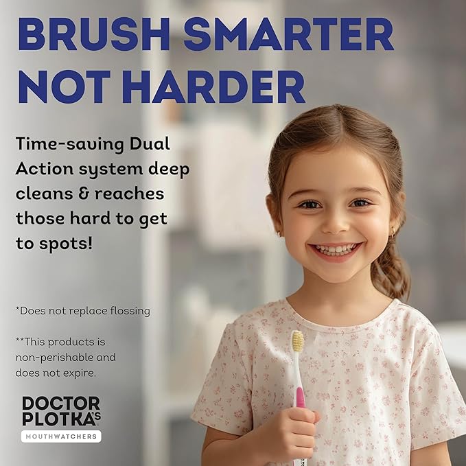 MOUTHWATCHERS Soft Childrens Flossing Manual Toothbrush, Value Pack of 4, Blue, Toothbrushes for Kids & Teens, Ultra Clean, by Dr. Plotka's