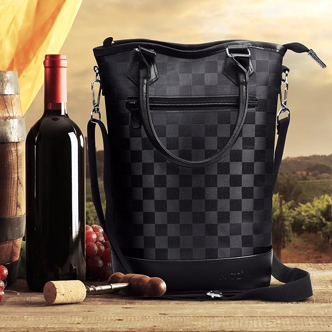 Tirrinia Insulated Wine Gift Carrier Tote - Travel Padded 2 Bottle Wine/Champagne Cooler Bag for Portable Wine Bottle Carrying Case, Women Men Wine Party Bag for Event,BYOB,Beach, Gift for Wine