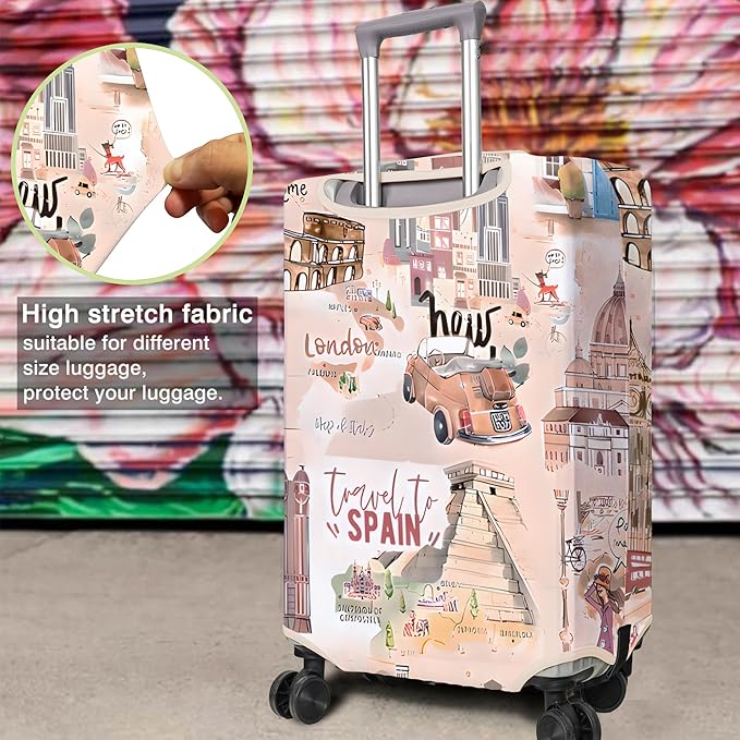 Travel Luggage Cover Suitcase Protector Fits 18-32 Inch Wheel Covers PatternedTravel Related Items Flower Luggage Protector Elastic S