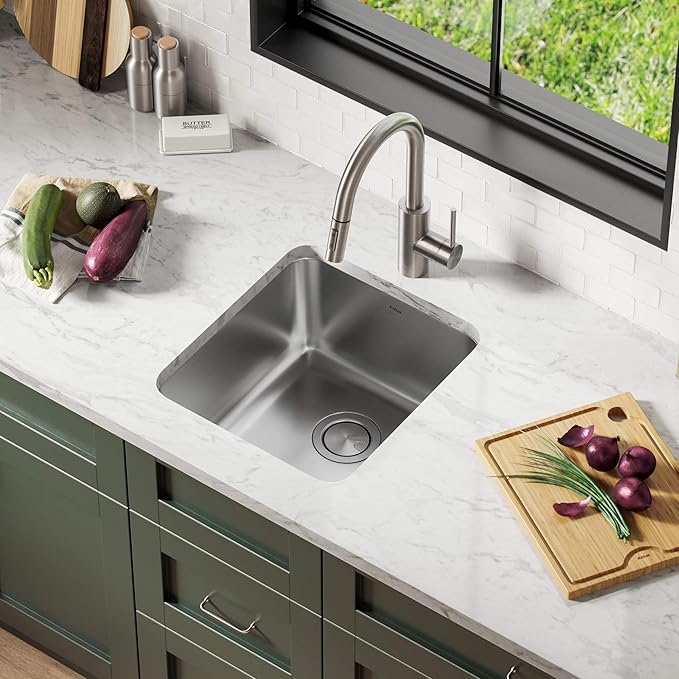 KRAUS Dex 17-inch Undermount 16 Gauge Stainless Steel Single Bowl Kitchen Sink, KA1US17B