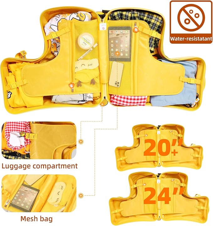 Kids' Lightweight Ride on Luggage with Spinner Wheels & Foldabe Design (Yellow Green Mint, 20"+ Aged 1-3 Toddler)
